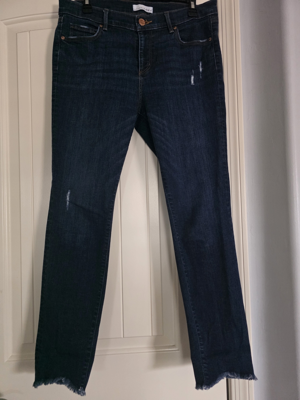 Women's LOFT Modern Skinny Dark Blue Distressed Jeans
